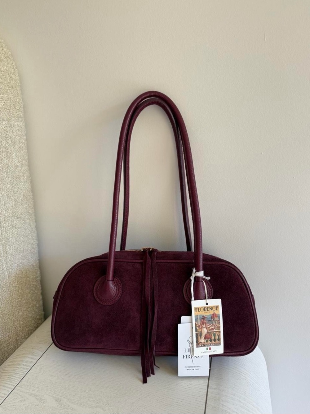 Women’s Burgundy Suede Shoulder Bag - Unbranded